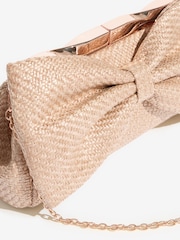 Lipsy Neutral Raffia Bow Clutch Bag - Image 4 of 5