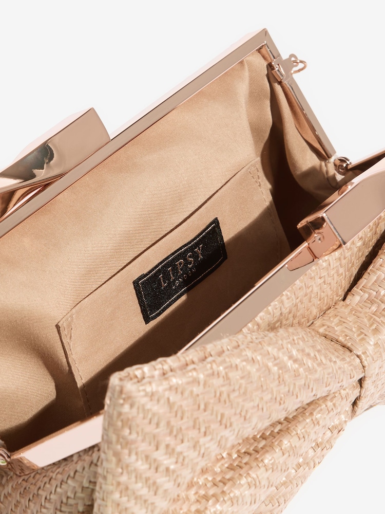 Lipsy Neutral Raffia Bow Clutch Bag - Image 5 of 5 Lipsy Neutral Raffia Bow Clutch Bag - Image 5 of 5