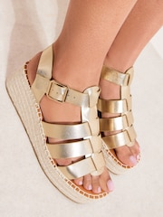 Friends Like These Faux Leather Gladiator Whipstitch Trim Summer Mid Wedges - Immagine 2 di 5
