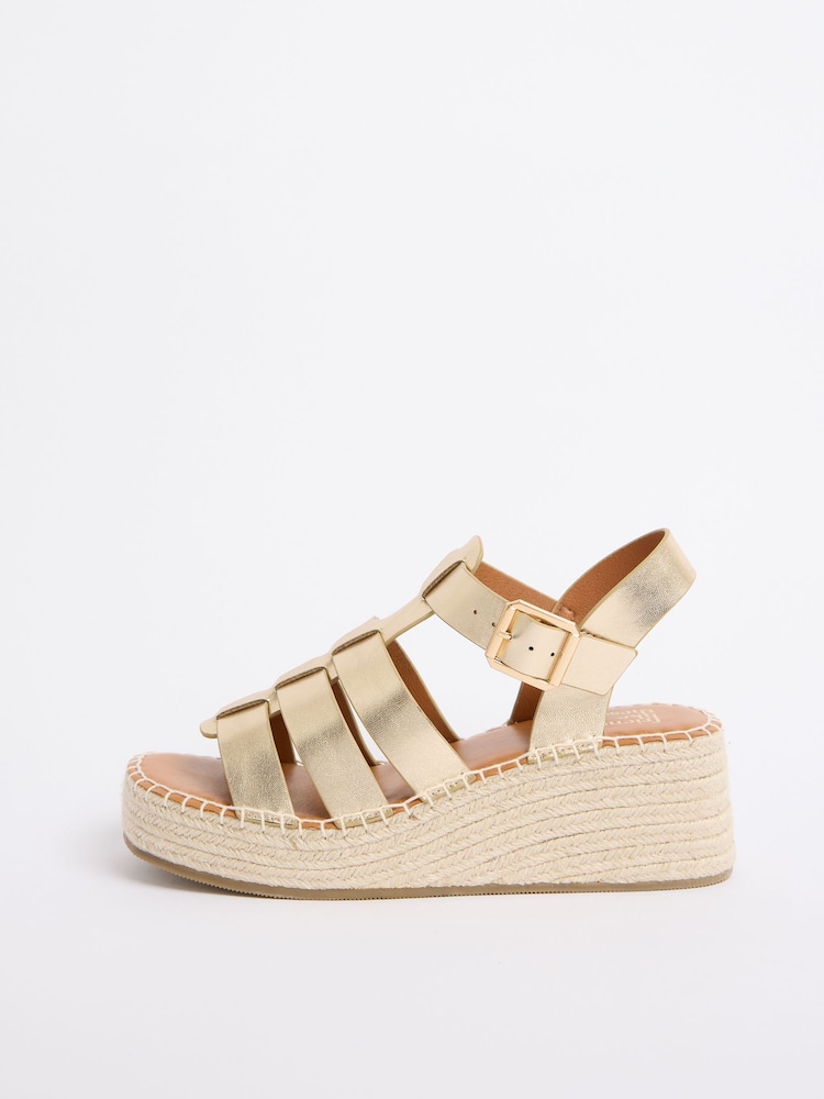 Friends Like These Faux Leather Gladiator Whipstitch Trim Summer Mid Wedges - Immagine 5 di 5