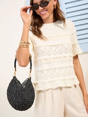 Friends Like These Black Raffia Shell Shoulder Bag - Image 2 of 7