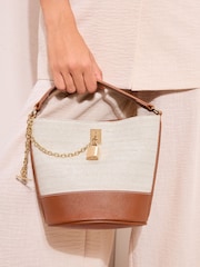 Friends Like These Cream and Tan Mini Canvas Bucket Bag - Image 1 of 2