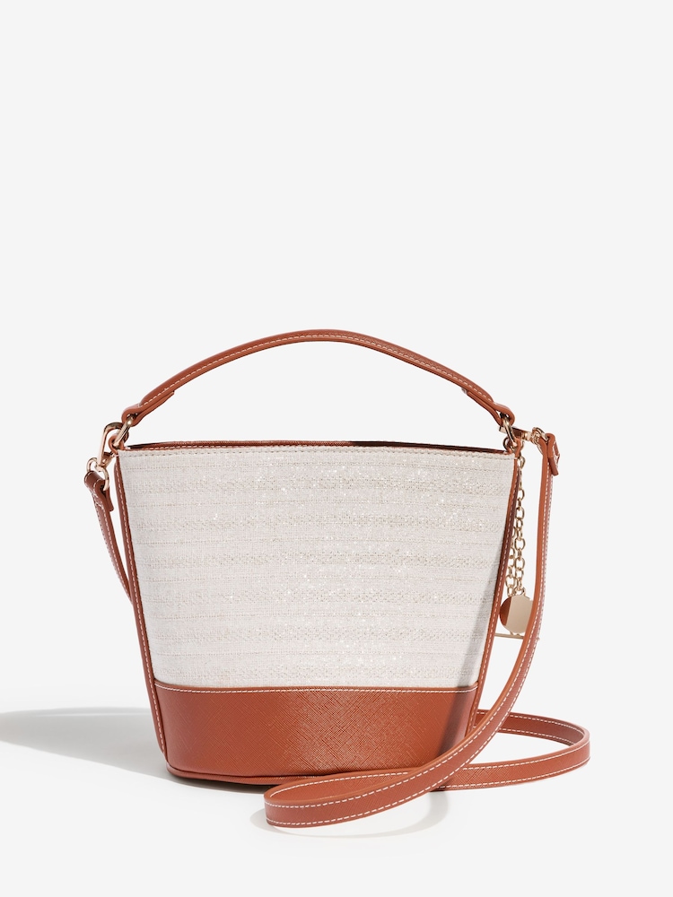 Friends Like These Cream and Tan Mini Canvas Bucket Bag - Image 7 of 7