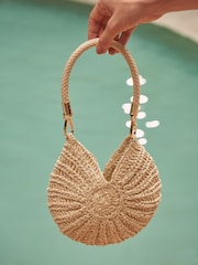 Friends Like These Neutral Raffia Shell Shoulder Bag - Image 2 of 8