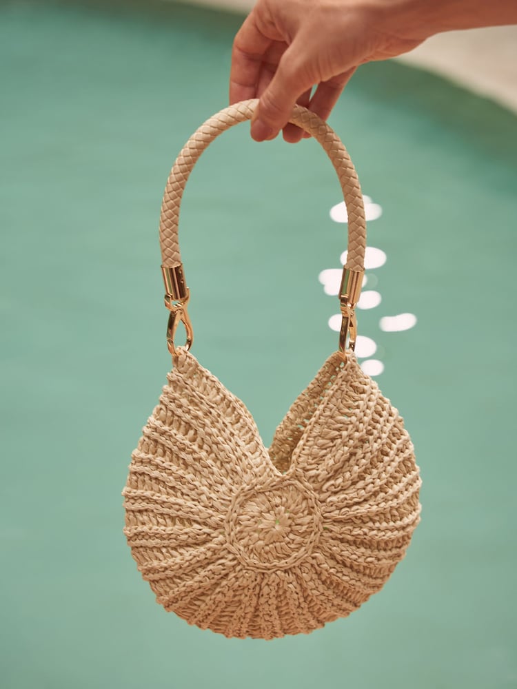 Friends Like These Neutral Raffia Shell Shoulder Bag - Image 2 of 8