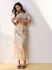 Pink/Yellow Sequin Tabitha Simmons X Next Floral Maxi Skirt - Image 4 of 7