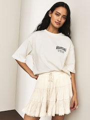 Ecru Crushed Tiered Mini Skirt - Image 2 of 9