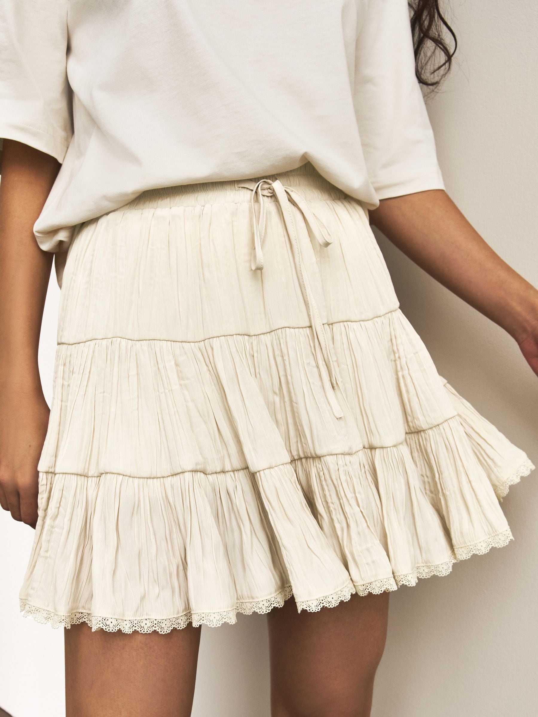 Buy Ecru Crushed Tiered Mini Skirt from Next Canada