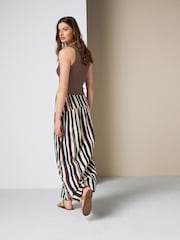 Navy/Ecru/Brown Stripe - Dropwaist Linen Blend Maxi Skirt - Εικόνα 5 από 8