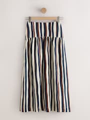 Navy/Ecru/Brown Stripe - Dropwaist Linen Blend Maxi Skirt - Εικόνα 6 από 8