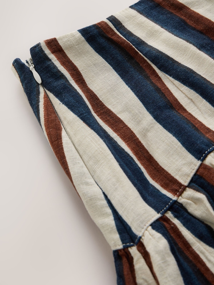 Navy/Ecru/Brown Stripe - Dropwaist Linen Blend Maxi Skirt - Εικόνα 8 από 8 Navy/Ecru/Brown Stripe - Dropwaist Linen Blend Maxi Skirt - Εικόνα 8 από 8