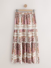 Pink Palm Print Cotton Tiered Maxi Skirt - Image 1 of 3