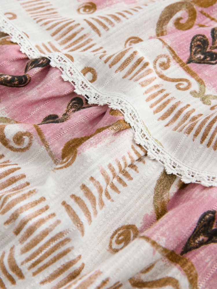 Pink Palm Print Cotton Tiered Maxi Skirt - Image 3 of 3 Pink Palm Print Cotton Tiered Maxi Skirt - Image 3 of 3