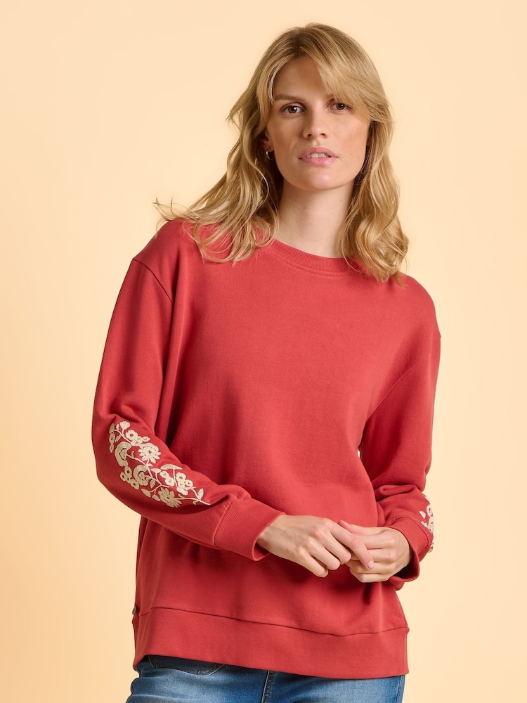 Brakeburn Red Ferndown Crew Neck Sweatshirt - Image 2 of 6 Brakeburn Red Ferndown Crew Neck Sweatshirt - Image 2 of 6