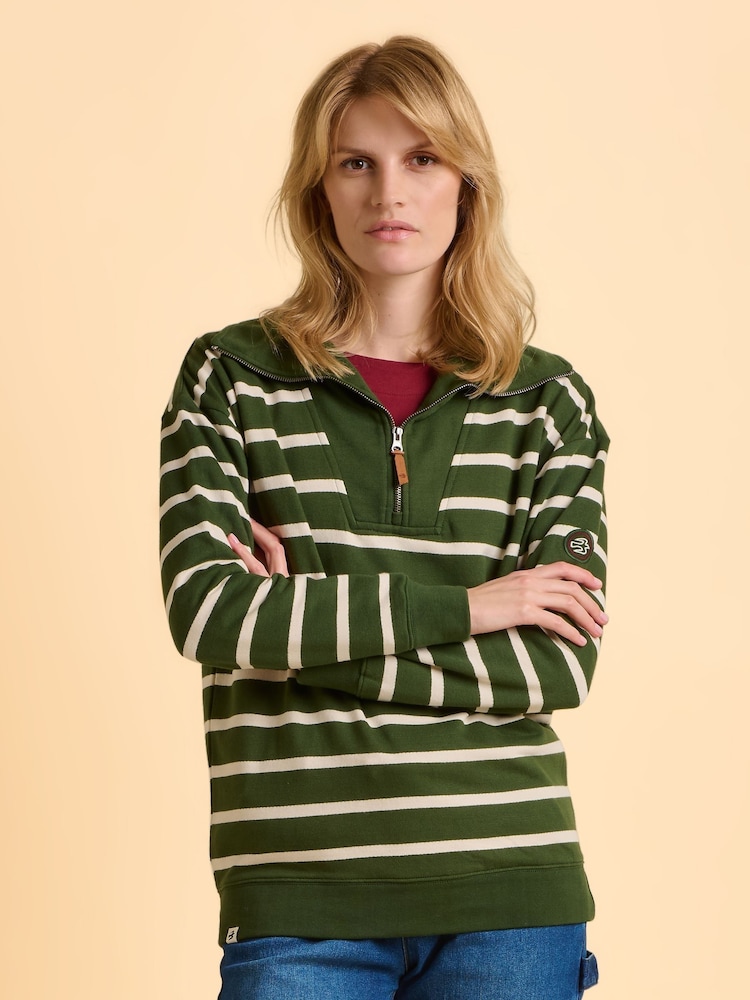 Brakeburn Green Charmouth Quarter Zip Sweatshirt - Image 1 of 5 Brakeburn Green Charmouth Quarter Zip Sweatshirt - Image 1 of 5