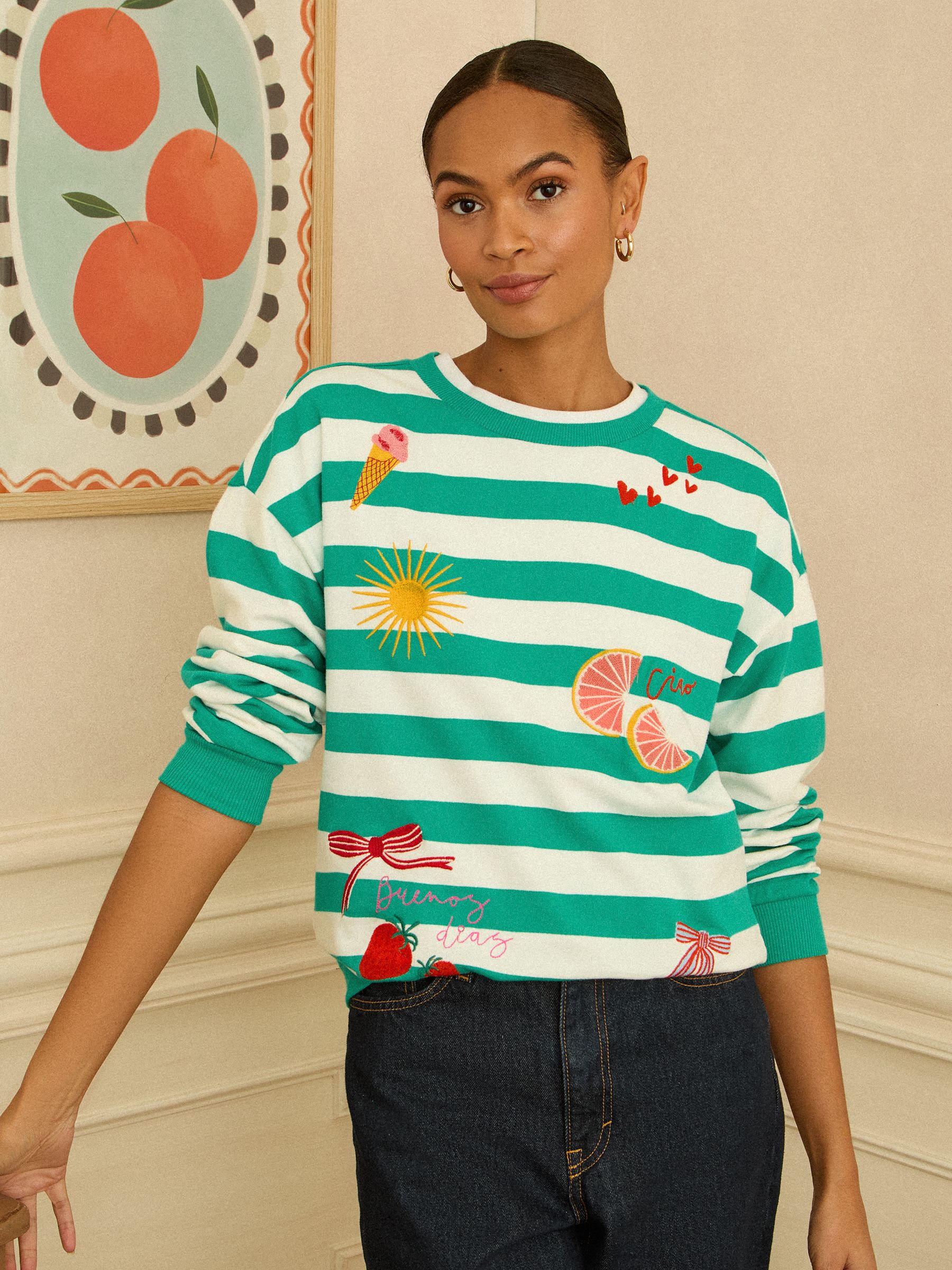 Love & Roses Green Stripe Embroidered Sweat Top