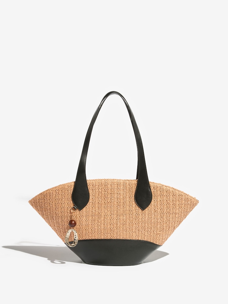 Friends Like These Neutral Raffia Winged Shopper Beach Bag - Image 1 of 4
