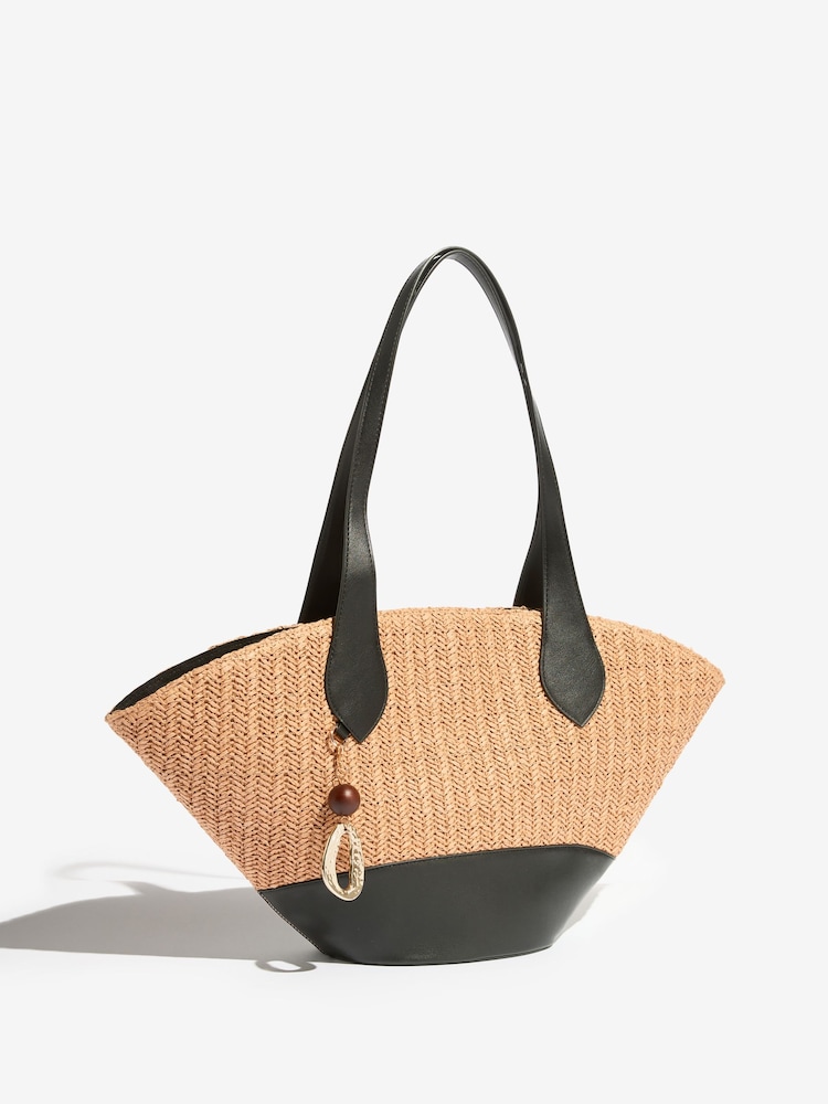 Friends Like These Neutral Raffia Winged Shopper Beach Bag - Image 2 of 4