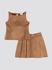 River Island Brown Suedette Peplum Top and Skirt - Image 1 of 5
