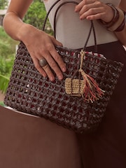 Friends Like These Chocolate Brown Weave Basket Beach Bag - Image 1 of 8
