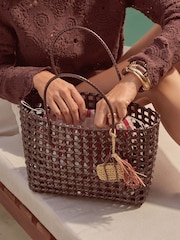 Friends Like These Chocolate Brown Weave Basket Beach Bag - Image 2 of 8