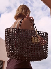 Friends Like These Chocolate Brown Weave Basket Beach Bag - Image 3 of 8