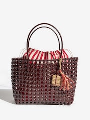Friends Like These Chocolate Brown Weave Basket Beach Bag - Image 4 of 8