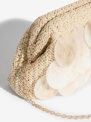 Friends Like These Neutral Raffia Acrylic Disc Raffia Clutch Bag - Image 6 of 7