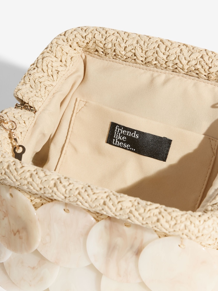 Friends Like These Neutral Raffia Acrylic Disc Raffia Clutch Bag - Image 7 of 7