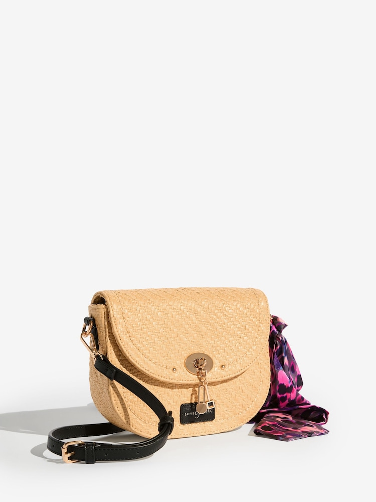 Love & Roses Natural Raffia Saddle Cross-Body Bag - Image 2 of 5 Love & Roses Natural Raffia Saddle Cross-Body Bag - Image 2 of 5