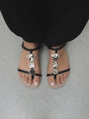 Black Leather N. Premium Strappy Hardware Sandals - Image 1 of 5
