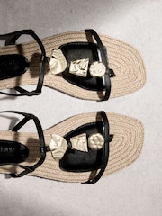Black Leather N. Premium Strappy Hardware Sandals - Image 9 of 11