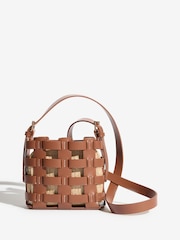 Love & Roses Tan Brown Raffia Weave Basket Cross-Body Bag - Image 1 of 5