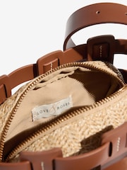 Love & Roses Tan Brown Raffia Weave Basket Cross-Body Bag - Image 4 of 5