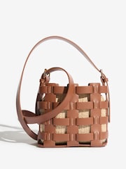 Love & Roses Tan Brown Raffia Weave Basket Cross-Body Bag - Image 5 of 5