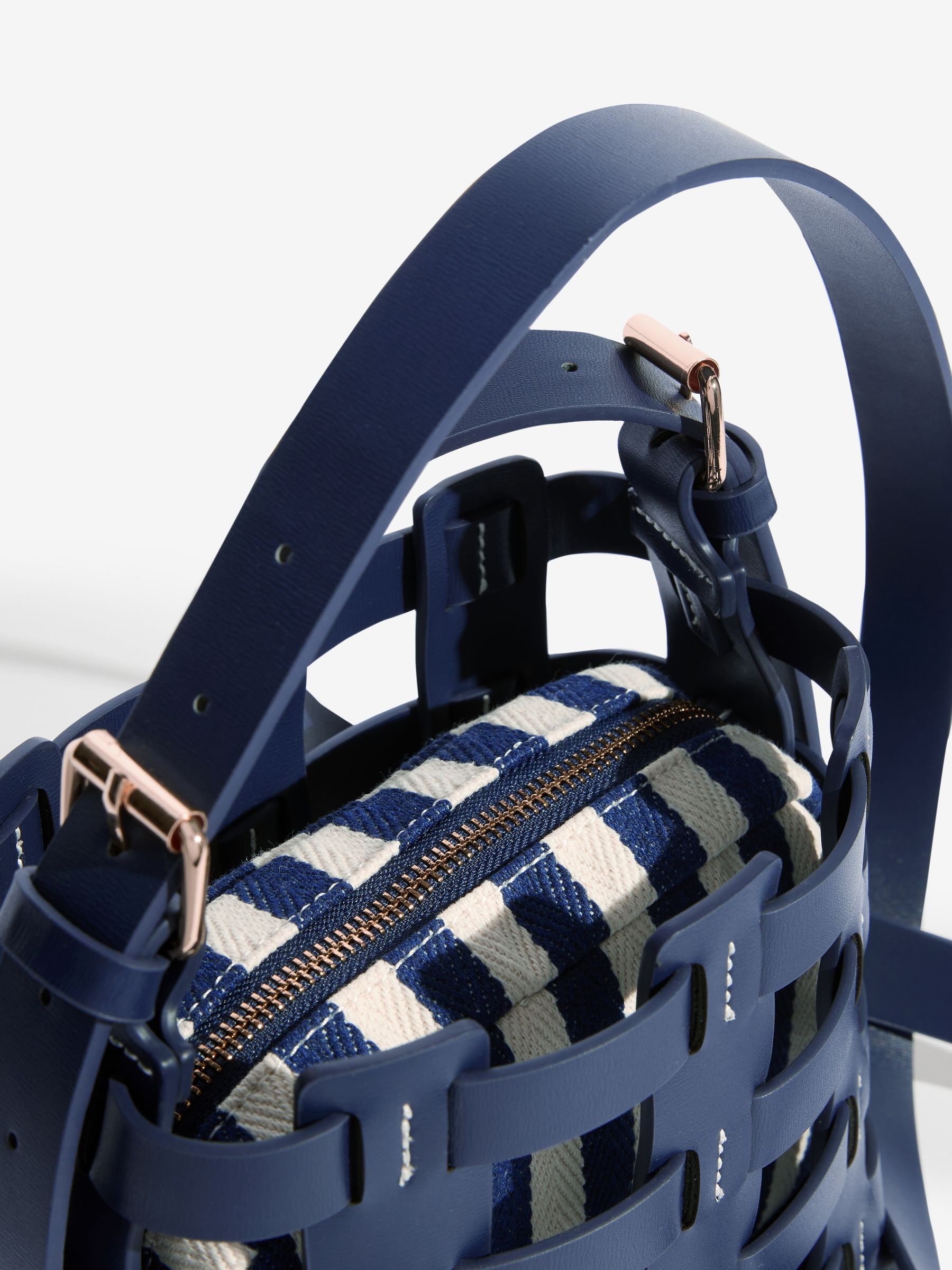 Buy Love & Roses Navy Stripe Weave Basket Cross-Body Bag from the