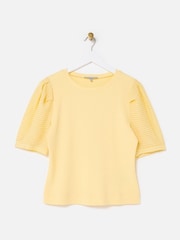 Oliver Bonas Yellow Ribbed Puff Sleeve Top - Image 3 of 7
