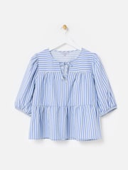 Oliver Bonas Blue Striped Peplum Blouse - Image 3 of 7