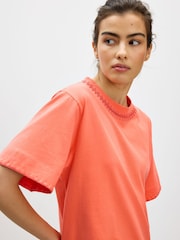 Oliver Bonas Orange Crochet Trim T-Shirt - Image 2 of 7