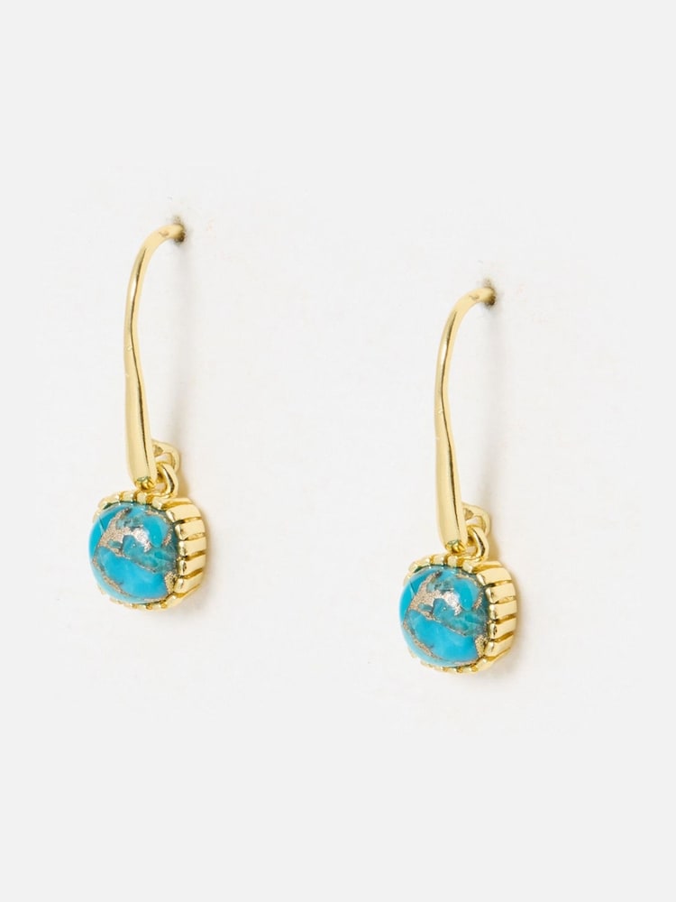 Oliver Bonas Blue Briar Gold Plated Turquoise Drop Earrings - Image 1 of 5