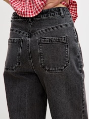 Oliver Bonas Black Denim Scallop Stitch Cropped Wide Leg Jeans - Image 2 of 8