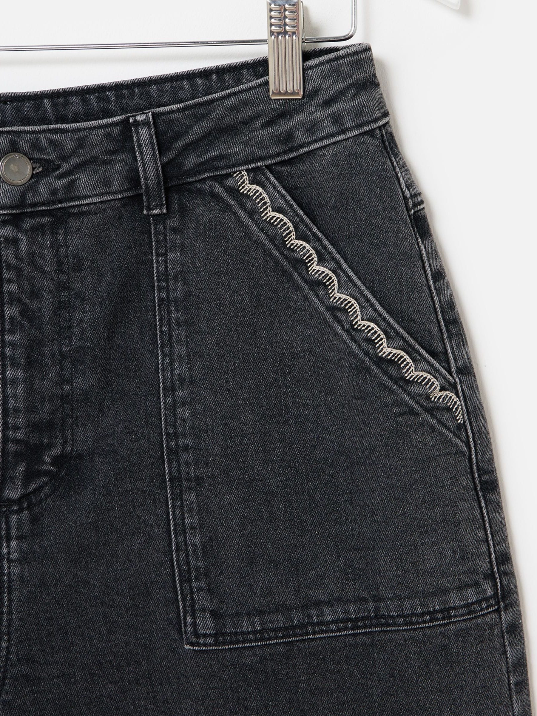 Buy Oliver Bonas Black Denim Scallop Stitch Cropped Wide Leg Jeans
