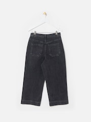 Oliver Bonas Black Denim Scallop Stitch Cropped Wide Leg Jeans - Image 8 of 8