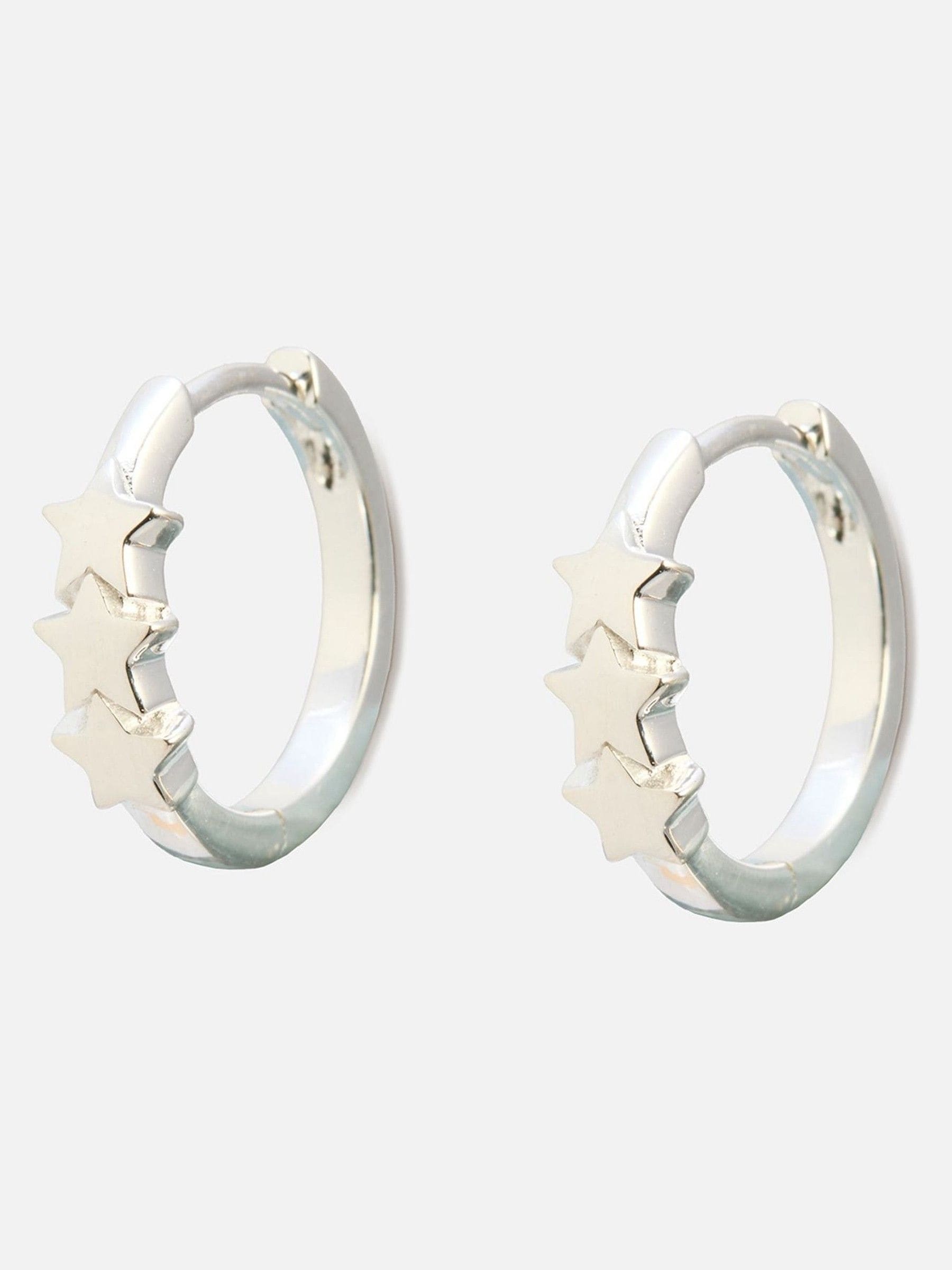 Oliver Bonas Silver Tone Tiny Triple Star Huggie Earrings