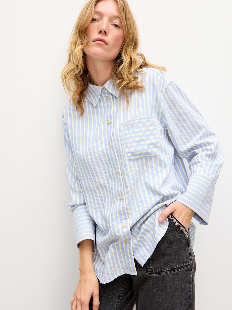 Oliver Bonas Blue Yellow & Blue Button Up Striped Shirt - Image 1 of 8