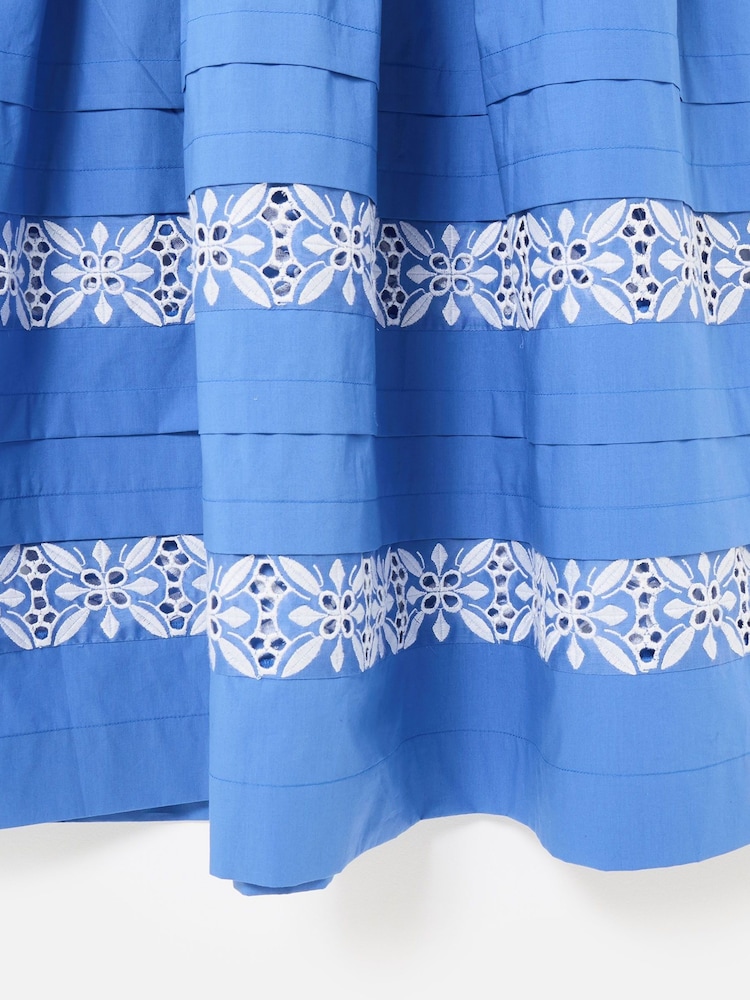 Oliver Bonas Blue White Broderie Short Sleeve Midi Dress - Image 7 of 7