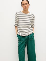 Oliver Bonas Black Pointelle Striped T-Shirt - Image 1 of 7