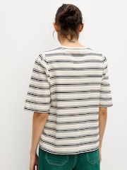 Oliver Bonas Black Pointelle Striped T-Shirt - Image 2 of 7