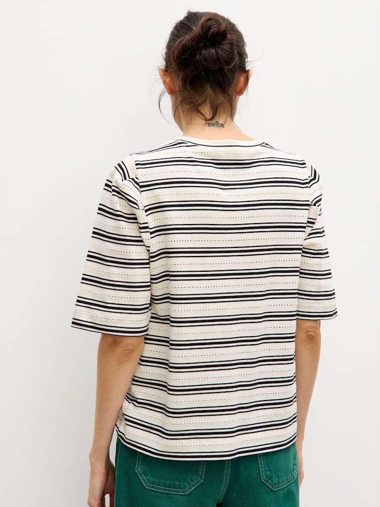 Oliver Bonas Black Pointelle Striped T-Shirt - Image 2 of 7