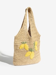 Love & Roses Natural Lemon Embroidered Raffia Tote Bag - Image 4 of 7